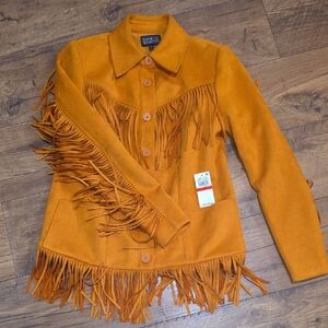 DANIELLE BERNSTEIN Mustard Leather Fringe Jacket